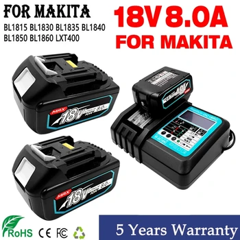 Makita 18V 8.0Ah įkraunama baterija Makita elektriniams įrankiams su LED ličio jonų pakeitimu LXT BL1860 1850 voltų 8000mAh