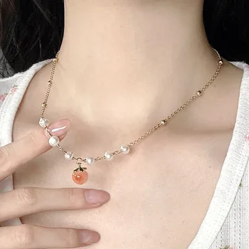 2023 Fashion New Pearl Necklace Orange Peach Collar Chain For Women Kpop Fruit Pendent Choker Girls Juvelyrinių dovanų didmeninė prekyba