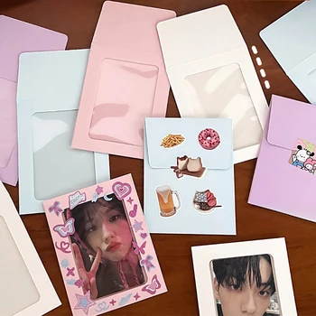 5Vnt Makarono spalvoto voko rankovės permatomas popierinis voko krepšys Kpop Idol nuotrauka Apsauginė rankovė Kanceliarinės prekės