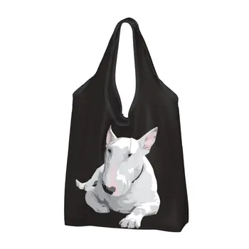 Fashion Printed English Bull Terrier Dog Shopping Tote Bag Portable Shopper Shoulder Animal Pet Handbag