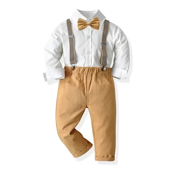 Džentelmeniški drabužiai vaikams Berniukų komplektas 1-7 metų vaikiški marškiniai +petnešos Kelnės Vaikai Ruda tema Vestuvinis kostiumas Gimtadienio apranga