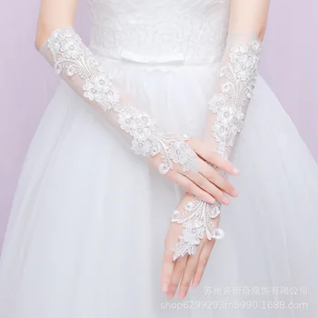 Nauja nuotakos vestuvinė suknelė nėriniuotos pirštinės vestuvinės atvirų pirštų pirštinės balti nėriniai vidutinio ilgio plonos vestuvinės pirštinės paprasta
