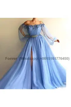 A Line Formal Dresses Zipper Prom Party Gown Illusion O-Neck Ball Gown Ilgomis rankovėmis Floor-Length Vakarinė suknelė Karoliukais aplikacija