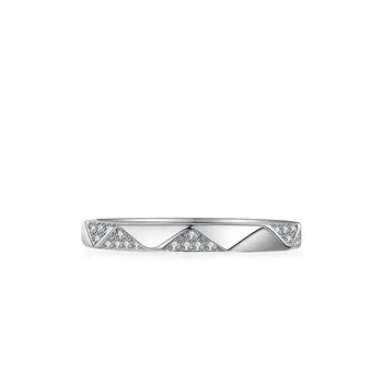 925 Sterling Silver Melee D Color Moissanite Geometrinių žiedų juosta moterims Puikūs papuošalai Balto aukso sužadėtuvių vestuvinių žiedų dovana