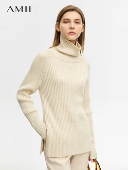 AMII minimalistiniai megztiniai moteriai 2023 Wnter Naujas vidutinio ilgio plonas vėžlys Raglano rankovės pagrindai Tvirti megztiniai 12344193