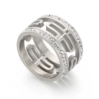 Kalen Cutout Religinis kryžminis žiedas Krištolo papuošalai Mada Tuščiaviduris kryžminis žiedas moterims Nerūdijančio plieno sužadėtuvių žiedai