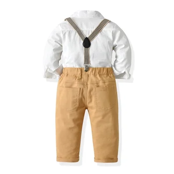 Džentelmeniški drabužiai vaikams Berniukų komplektas 1-7 metų vaikiški marškiniai +petnešos Kelnės Vaikai Ruda tema Vestuvinis kostiumas Gimtadienio apranga