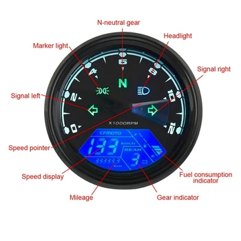 Motociklų prietaisų skydelio priedų dalis Komponentas Retro modifikavimas Babuino LCD odometras RPM Kodo matuoklis LCD degalų matuoklis