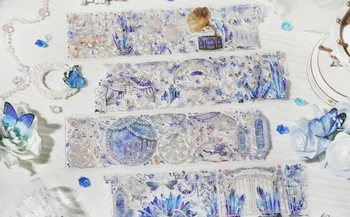 Dreamy Blue Castle Butterfly Washi PET juosta kortelių gamybai Dekoravimas 