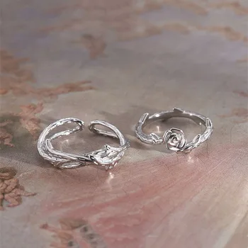 Poros žiedas, rožė, erškėtis, vyriškos ir moteriškos poros žiedas, mažas atviras žiedas, kūrybinis naujas stilius
