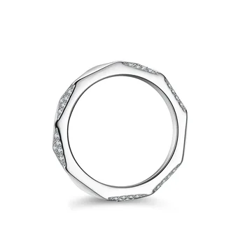 925 Sterling Silver Melee D Color Moissanite Geometrinių žiedų juosta moterims Puikūs papuošalai Balto aukso sužadėtuvių vestuvinių žiedų dovana