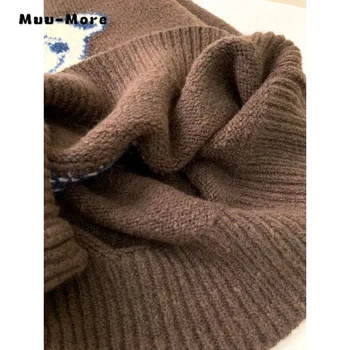 2023 Winter Casual Vintage O-Neck Mezgimo ilgomis rankovėmis džemperiai Moterys Saldus spausdinimas Vienos krūtinės moteriškas laisvas megztinis