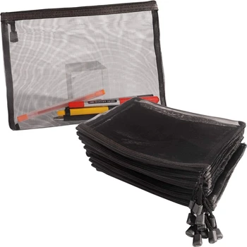 ASDS-12 vnt tinkliniai maišeliai juodas tinklelis su užtrauktuku maišelis Makiažo maišeliai Kosmetikos kelionių organizatoriaus krepšiai Pieštukų dėklas