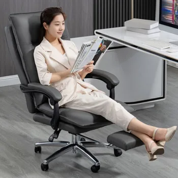 Atpalaiduojanti ergonomiška biuro stalo kėdė kojų atrama odinė biuro kėdė Patogi Silla Escritorio Oficina individualus fotelis