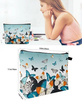 Pastoral Butterfly Duck Green Gradient Makeup Bag Pouch Travel Essentials Women Cosmetic Bags Organizer Storage Pencil Case