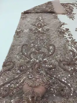 Naujas suknelės dizainas Karoliukai Perlai Siuvinėjimas Prancūziški tinkliniai verpalai Afrikos Nigerijos audinys vestuvėms/ vakarinių suknelių vakarėlis