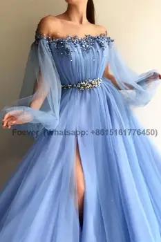 A Line Formal Dresses Zipper Prom Party Gown Illusion O-Neck Ball Gown Ilgomis rankovėmis Floor-Length Vakarinė suknelė Karoliukais aplikacija