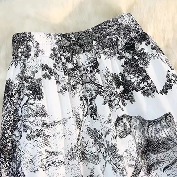 2023 Vasara Moteriški A linijos sijonai Vintažinis džiunglių gyvūnų rašalo atspaudas Elastinis juosmuo Elegantiškas midi ilgas plisuotas sijonas