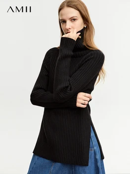 AMII minimalistiniai megztiniai moteriai 2023 Wnter Naujas vidutinio ilgio plonas vėžlys Raglano rankovės pagrindai Tvirti megztiniai 12344193