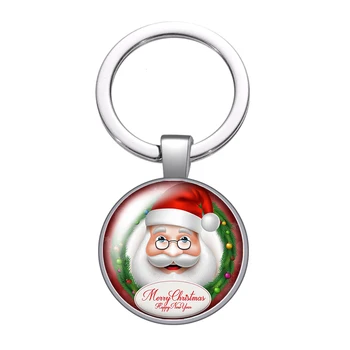 Kalėdų dovana Kalėdų senelio stiklo kabošono raktų pakabukas Krepšys Automobilinis raktų pakabukas Žiedo laikiklis Sidabrinės spalvos raktų pakabukai vyrams Moterys Dovanos