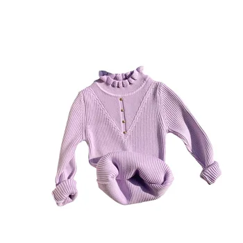 2023 Vaikai Mergaitės Rudens žiemos megztinis Medvilninis megztinis Megztiniai Raukiniai Stretch Tops Storas dryžuotas megztinis Vaikai Mergaitės Megztiniai