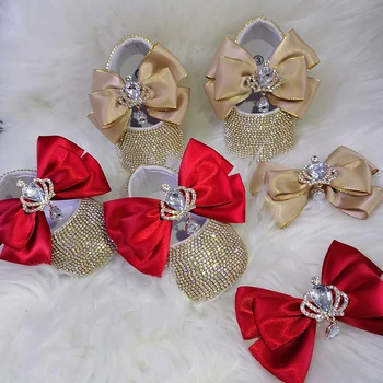 Rankų darbo lankas Rhinestones Baby Girl Kids Shoes Hairband First Walker Sparkle Bling Crystals Princess Shower Gift
