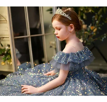 Vaikiškos suknelės vakarėliui Vestuvės Blizgučiai Vaikai Pageant suknelė Puošni princesės suknelė Naujųjų metų karnavalo baliaus mergaičių drabužiai