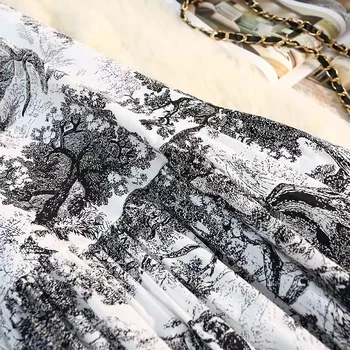 2023 Vasara Moteriški A linijos sijonai Vintažinis džiunglių gyvūnų rašalo atspaudas Elastinis juosmuo Elegantiškas midi ilgas plisuotas sijonas