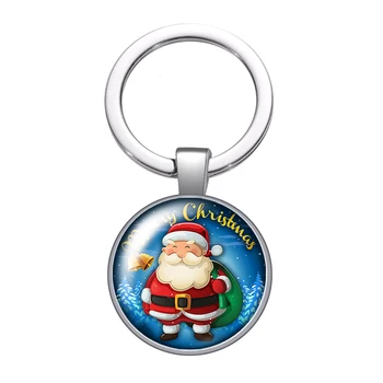 Kalėdų dovana Kalėdų senelio stiklo kabošono raktų pakabukas Krepšys Automobilinis raktų pakabukas Žiedo laikiklis Sidabrinės spalvos raktų pakabukai vyrams Moterys Dovanos