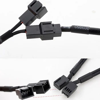 1–2 krypčių pintas kabelis Y skirstytuvas 3/4 kaištis PWM vyriškos jungties ventiliatoriaus kompiuterio ventiliatoriaus ventiliatoriaus prailginimo adapterio kabelis