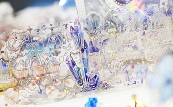 Dreamy Blue Castle Butterfly Washi PET juosta kortelių gamybai Dekoravimas 