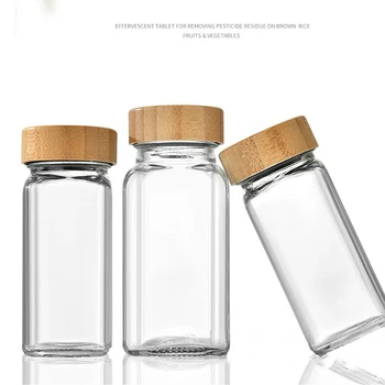 Kvadratinių butelių prieskonių stiklainis Neslystantis butelio dugnas Nešiojama saugykla Virtuvės įtaisai Tausojantis butelis Medžio masyvas