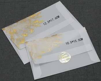 24 vnt./pakuotėje Europietiško stiliaus karšto štampavimo kraštas sieros rūgšties popierius permatomas vokas Vestuvinis verslo kvietimo vokas