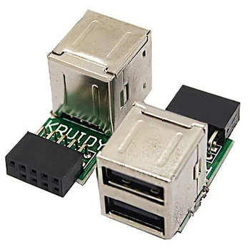 9-Pin pagrindinė plokštė prie 2 prievadų USB 2.0 Moteriškas vidinis antraštės adapteris