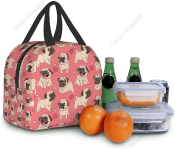 Mielas šuniukas Mopsas Šunų pietų krepšys Dėžutė mergaitėms Moterų mokykla Izoliuotas pietų krepšys Daugkartinio naudojimo nešiojamas vandeniui atsparus aušintuvas Kelioninis piknikas