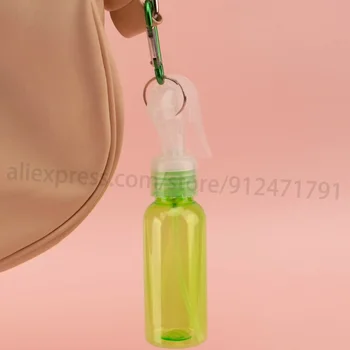6PCS 60ml sidabriškai žalios spalvos daugkartinio naudojimo kablio buteliukas Nešiojamas PET purškiamas daugkartinio užpildymo butelis Rankų dezinfekavimo priemonė Raktų pakabuko laikiklio priedai